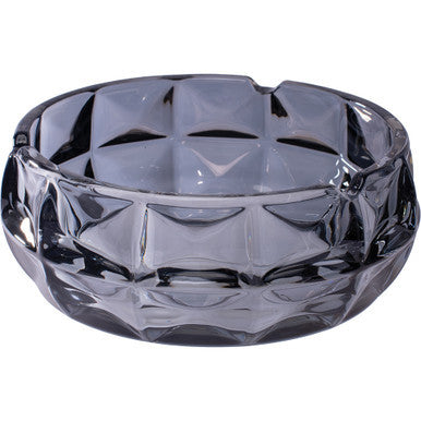 Smokey Black Diamond Cut Crystal Glass Ashtray - 6in