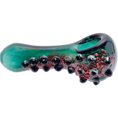 3.5in Blue Green Tiny Eyeballs Glass Hand Pipe