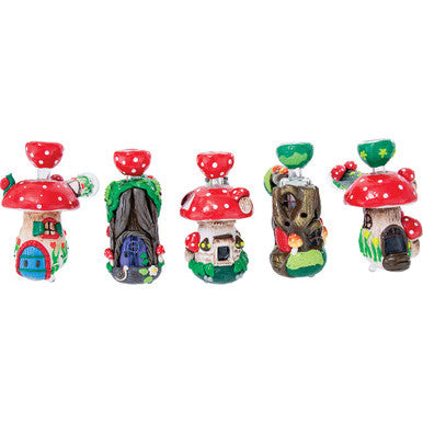 7" Mushroom Treehouse Glass Resin Bubbler