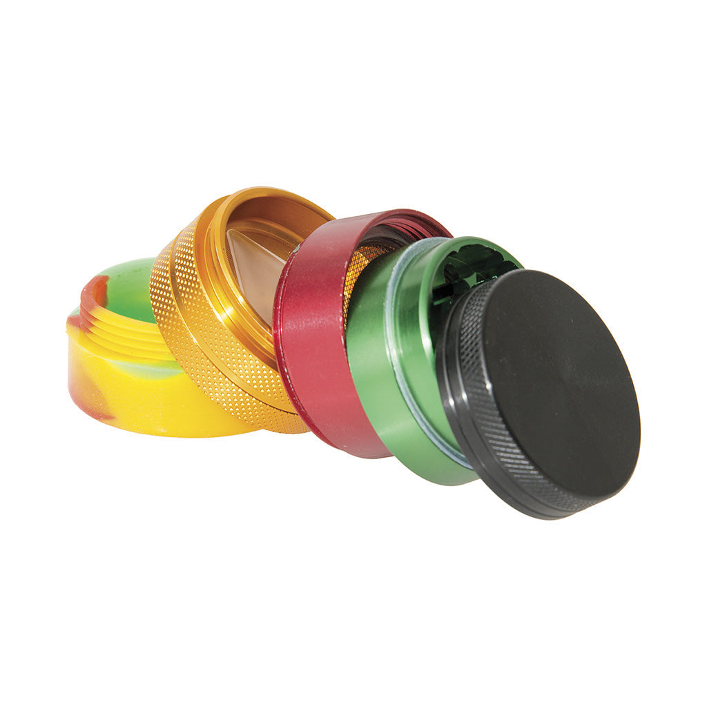 4 Part Rasta Color Grinder W/ Nonstick Container