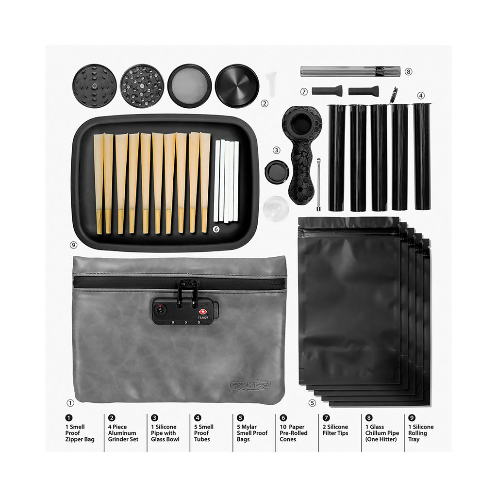 Grey 26 Piece Smellproof Smoking Kit - CYPHE