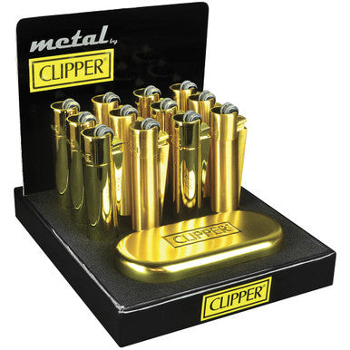 12Ct. Gold Colored Metal Clipper Lighters