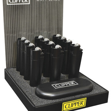12Ct. Matt Black Metal Clipper Lighters
