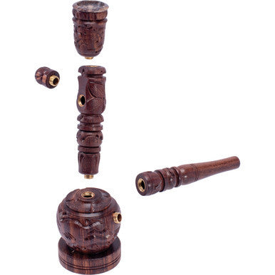 6in Carved Wooden Hookah Style Pipe w/ Stone Bowl