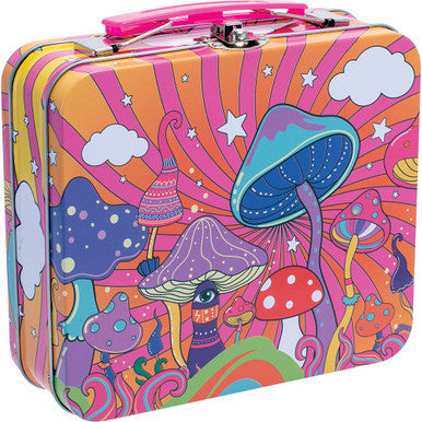 6.5In Large Tin Stash Box - Dancing Mushrooms