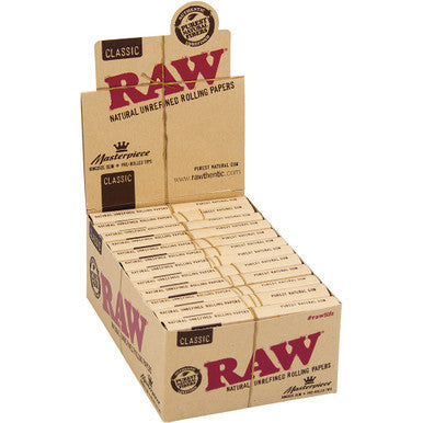 24 Ct. Raw Masterpiece Classic King Slim + Pre. Rolled Tips