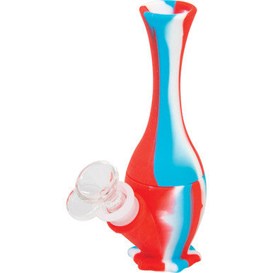 Blue / Red Silicone 6" Water Pipe W/ Glass Bowl